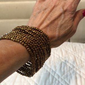 Multi row beaded bracket, bronze beads w silver